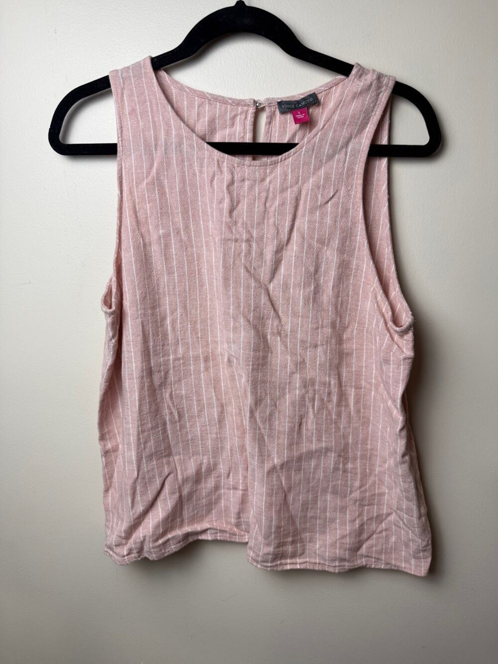 Vince Camuto Womens Pink Stripe Linen Tank Size L Vertical Career Work Office